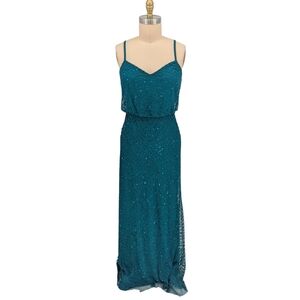 00676 Adrianna Papell Sequin Maxi Dess Blue size 12 formal evening wedding